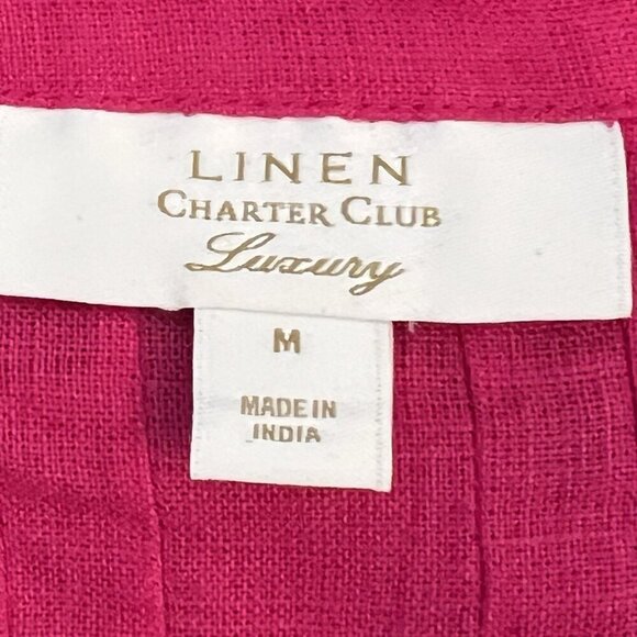 Charter Club Women's Linen Pleated Tunic Top Size Medium Embellished Pink Tutu - Picture 6 of 8